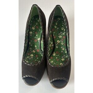 Vintage Rampage Brown Suede Peep Toe Wedge Shoes Size 9 Heels Sandals